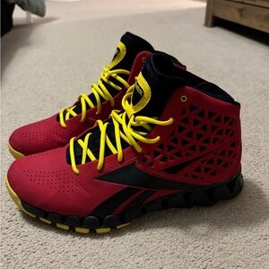 Custom Reebok Red and Yellow Geometric High-Tops